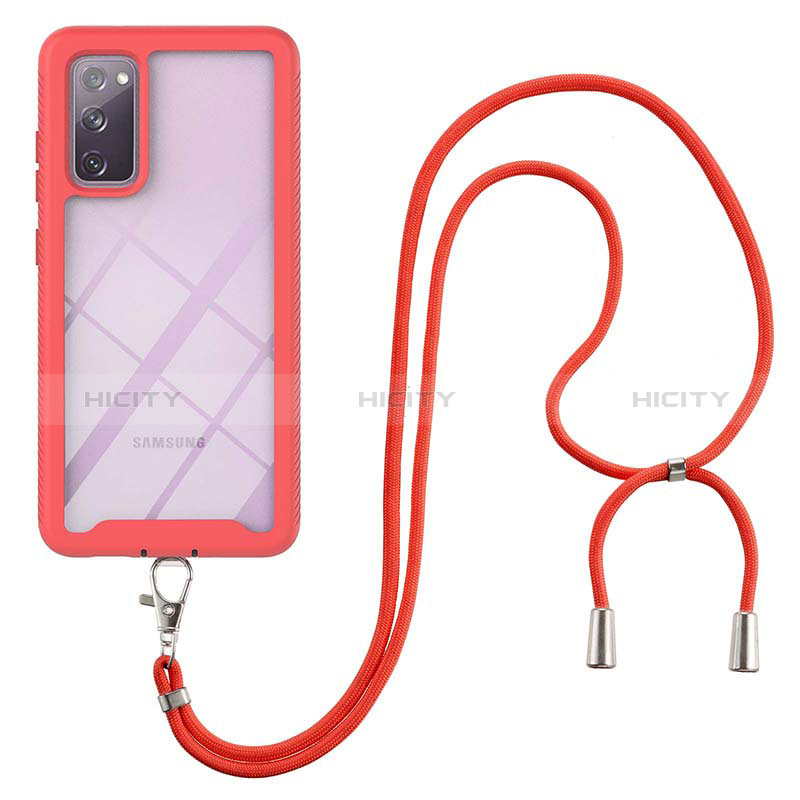 Silikon Hülle Handyhülle und Kunststoff Schutzhülle Hartschalen Tasche Vorder und Rückseite 360 Grad Ganzkörper mit Schlüsselband Lanyard für Samsung Galaxy S20 FE 4G