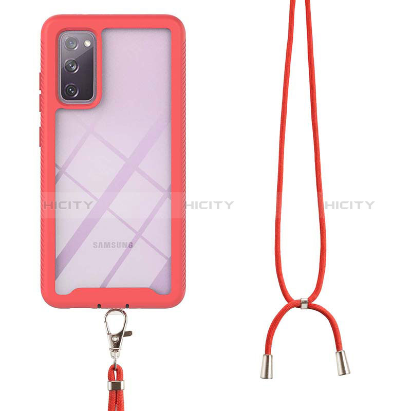 Silikon Hülle Handyhülle und Kunststoff Schutzhülle Hartschalen Tasche Vorder und Rückseite 360 Grad Ganzkörper mit Schlüsselband Lanyard für Samsung Galaxy S20 FE 4G