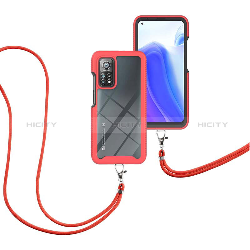 Silikon Hülle Handyhülle und Kunststoff Schutzhülle Hartschalen Tasche Vorder und Rückseite 360 Grad Ganzkörper mit Schlüsselband Lanyard für Xiaomi Mi 10T 5G