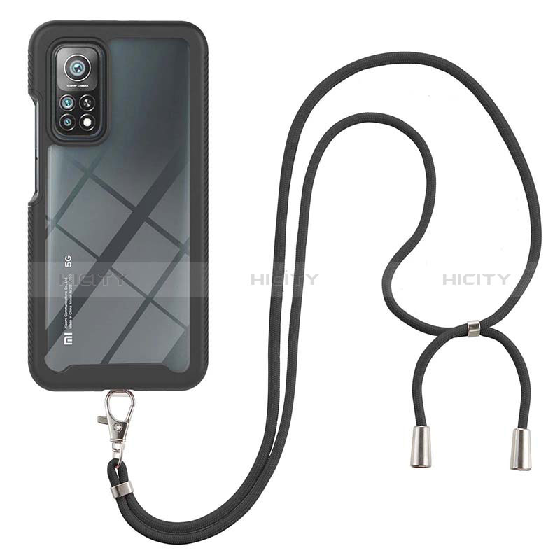 Silikon Hülle Handyhülle und Kunststoff Schutzhülle Hartschalen Tasche Vorder und Rückseite 360 Grad Ganzkörper mit Schlüsselband Lanyard für Xiaomi Mi 10T 5G