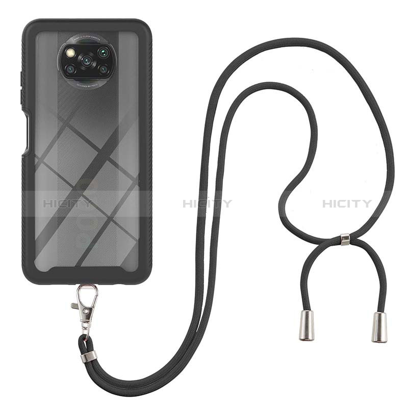 Silikon Hülle Handyhülle und Kunststoff Schutzhülle Hartschalen Tasche Vorder und Rückseite 360 Grad Ganzkörper mit Schlüsselband Lanyard für Xiaomi Poco X3 NFC