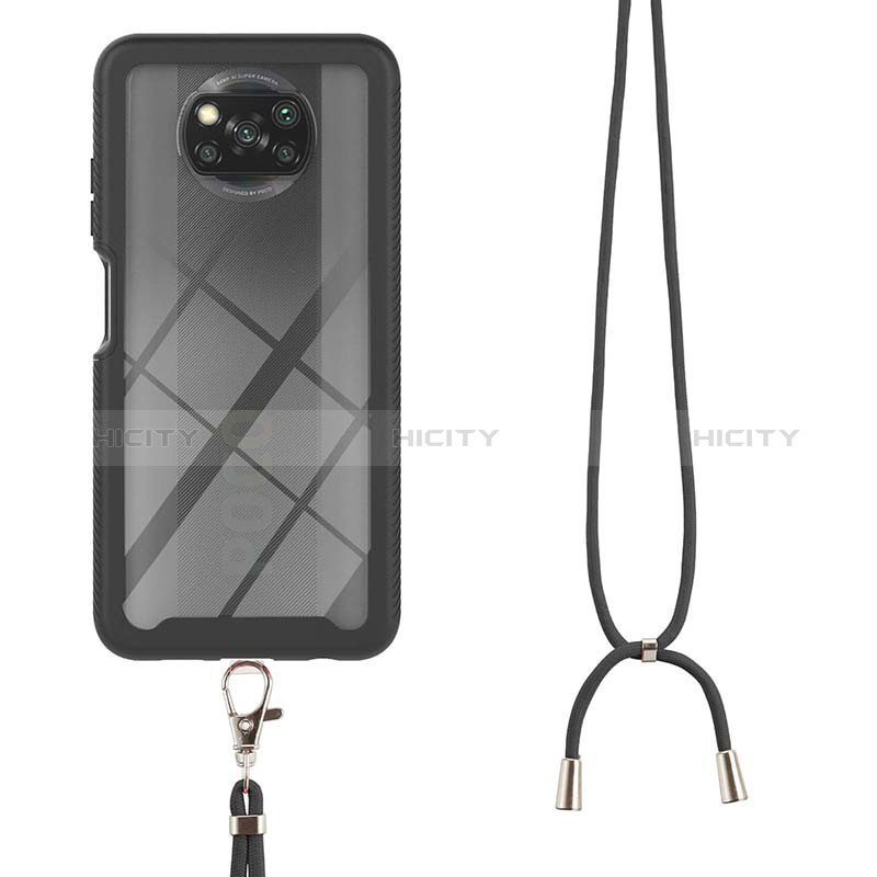 Silikon Hülle Handyhülle und Kunststoff Schutzhülle Hartschalen Tasche Vorder und Rückseite 360 Grad Ganzkörper mit Schlüsselband Lanyard für Xiaomi Poco X3 NFC