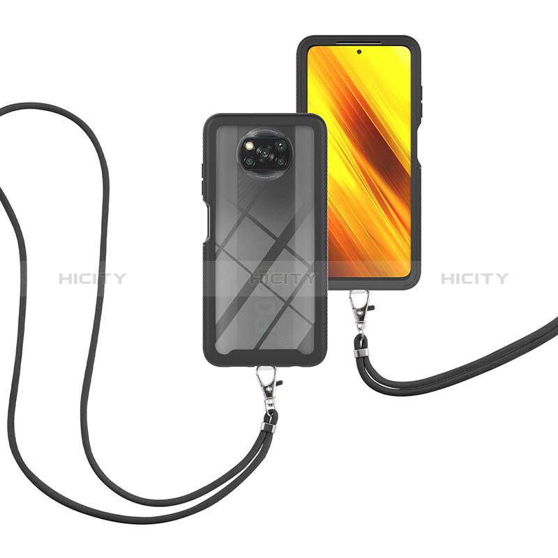 Silikon Hülle Handyhülle und Kunststoff Schutzhülle Hartschalen Tasche Vorder und Rückseite 360 Grad Ganzkörper mit Schlüsselband Lanyard für Xiaomi Poco X3 Pro