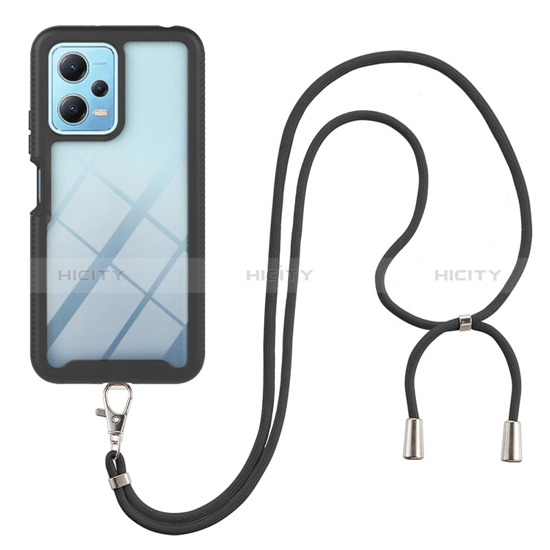 Silikon Hülle Handyhülle und Kunststoff Schutzhülle Hartschalen Tasche Vorder und Rückseite 360 Grad Ganzkörper mit Schlüsselband Lanyard für Xiaomi Poco X5 5G groß