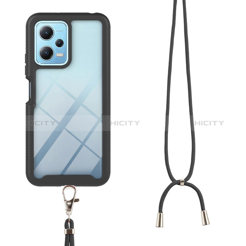 Silikon Hülle Handyhülle und Kunststoff Schutzhülle Hartschalen Tasche Vorder und Rückseite 360 Grad Ganzkörper mit Schlüsselband Lanyard für Xiaomi Poco X5 5G