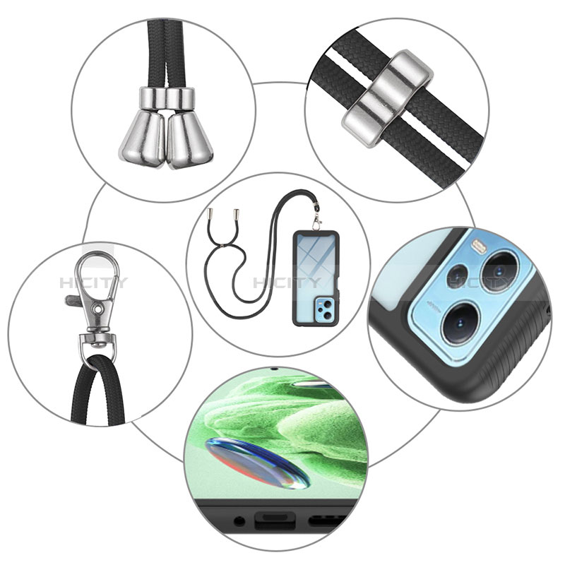 Silikon Hülle Handyhülle und Kunststoff Schutzhülle Hartschalen Tasche Vorder und Rückseite 360 Grad Ganzkörper mit Schlüsselband Lanyard für Xiaomi Poco X5 5G