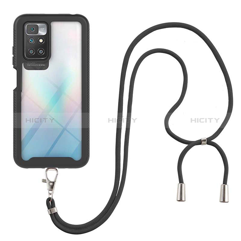 Silikon Hülle Handyhülle und Kunststoff Schutzhülle Hartschalen Tasche Vorder und Rückseite 360 Grad Ganzkörper mit Schlüsselband Lanyard für Xiaomi Redmi 10 (2022) groß