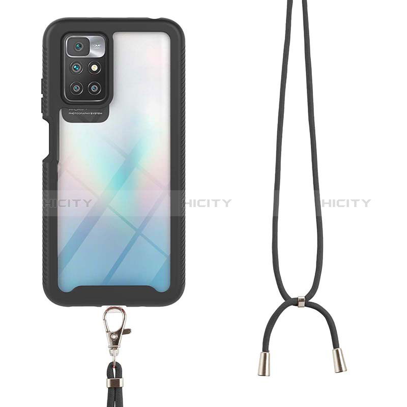 Silikon Hülle Handyhülle und Kunststoff Schutzhülle Hartschalen Tasche Vorder und Rückseite 360 Grad Ganzkörper mit Schlüsselband Lanyard für Xiaomi Redmi 10 (2022) groß