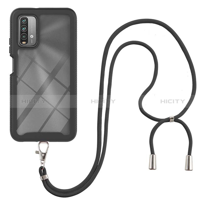 Silikon Hülle Handyhülle und Kunststoff Schutzhülle Hartschalen Tasche Vorder und Rückseite 360 Grad Ganzkörper mit Schlüsselband Lanyard für Xiaomi Redmi 9 Power groß