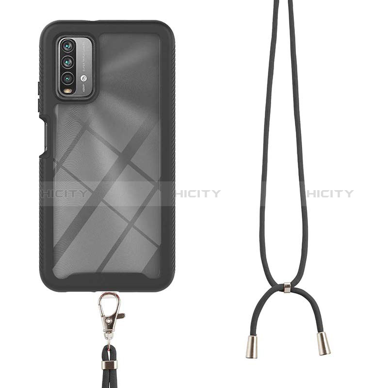 Silikon Hülle Handyhülle und Kunststoff Schutzhülle Hartschalen Tasche Vorder und Rückseite 360 Grad Ganzkörper mit Schlüsselband Lanyard für Xiaomi Redmi 9 Power groß