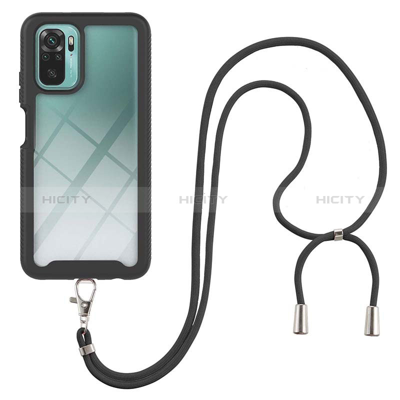 Silikon Hülle Handyhülle und Kunststoff Schutzhülle Hartschalen Tasche Vorder und Rückseite 360 Grad Ganzkörper mit Schlüsselband Lanyard für Xiaomi Redmi Note 10 4G