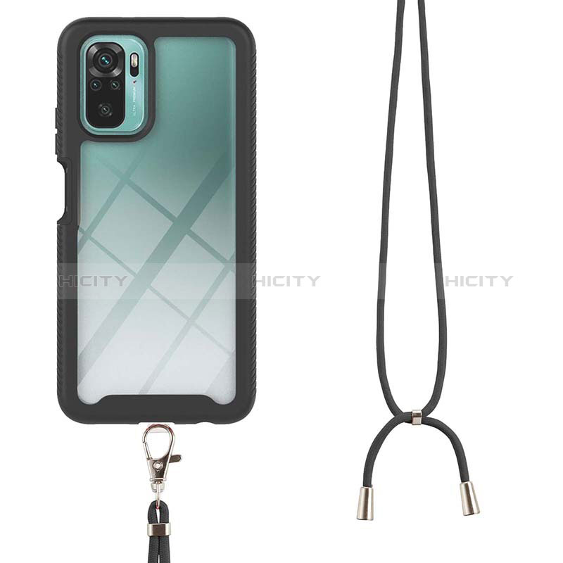 Silikon Hülle Handyhülle und Kunststoff Schutzhülle Hartschalen Tasche Vorder und Rückseite 360 Grad Ganzkörper mit Schlüsselband Lanyard für Xiaomi Redmi Note 10 4G groß