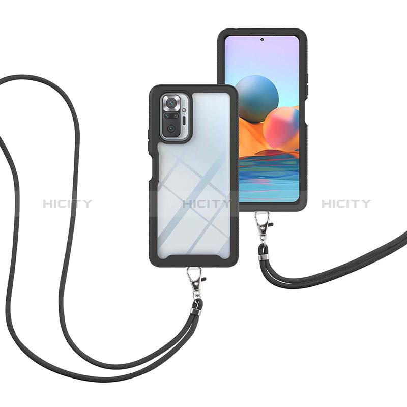 Silikon Hülle Handyhülle und Kunststoff Schutzhülle Hartschalen Tasche Vorder und Rückseite 360 Grad Ganzkörper mit Schlüsselband Lanyard für Xiaomi Redmi Note 10 Pro Max