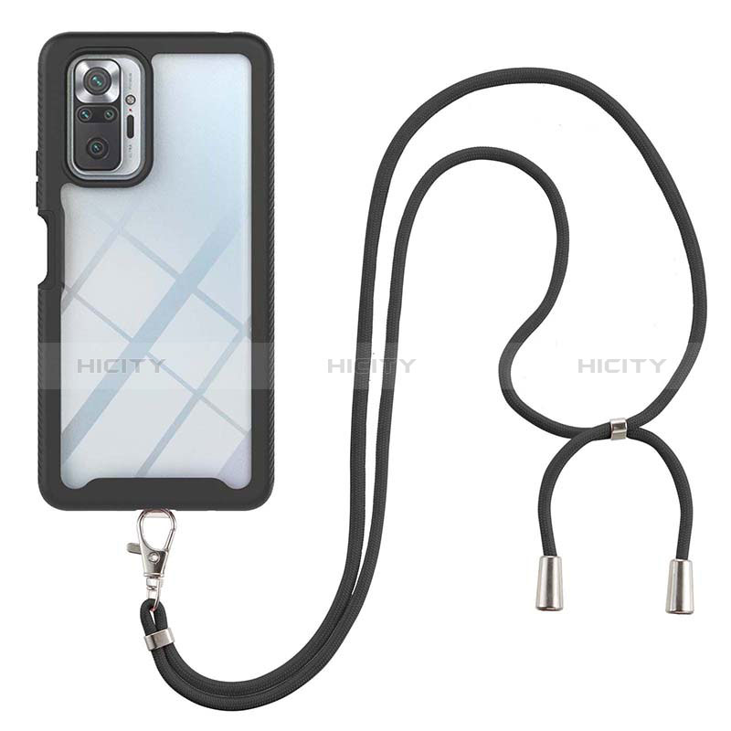 Silikon Hülle Handyhülle und Kunststoff Schutzhülle Hartschalen Tasche Vorder und Rückseite 360 Grad Ganzkörper mit Schlüsselband Lanyard für Xiaomi Redmi Note 10 Pro Max groß