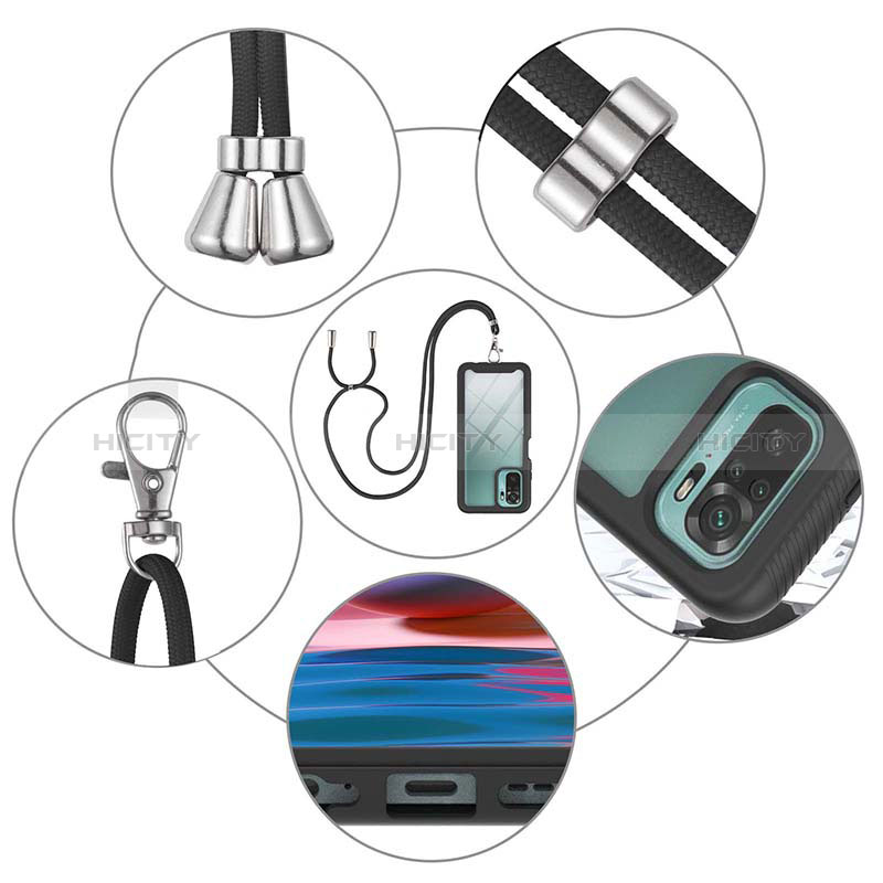 Silikon Hülle Handyhülle und Kunststoff Schutzhülle Hartschalen Tasche Vorder und Rückseite 360 Grad Ganzkörper mit Schlüsselband Lanyard für Xiaomi Redmi Note 10S 4G