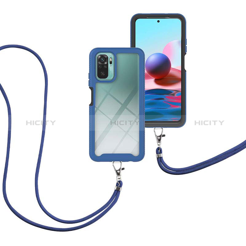 Silikon Hülle Handyhülle und Kunststoff Schutzhülle Hartschalen Tasche Vorder und Rückseite 360 Grad Ganzkörper mit Schlüsselband Lanyard für Xiaomi Redmi Note 11 SE India 4G Blau Plus