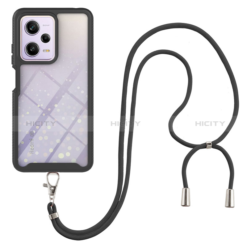 Silikon Hülle Handyhülle und Kunststoff Schutzhülle Hartschalen Tasche Vorder und Rückseite 360 Grad Ganzkörper mit Schlüsselband Lanyard für Xiaomi Redmi Note 12 Pro 5G