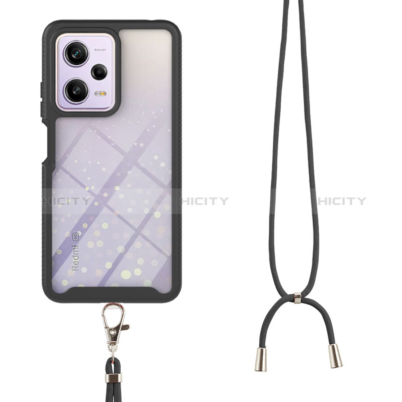 Silikon Hülle Handyhülle und Kunststoff Schutzhülle Hartschalen Tasche Vorder und Rückseite 360 Grad Ganzkörper mit Schlüsselband Lanyard für Xiaomi Redmi Note 12 Pro 5G