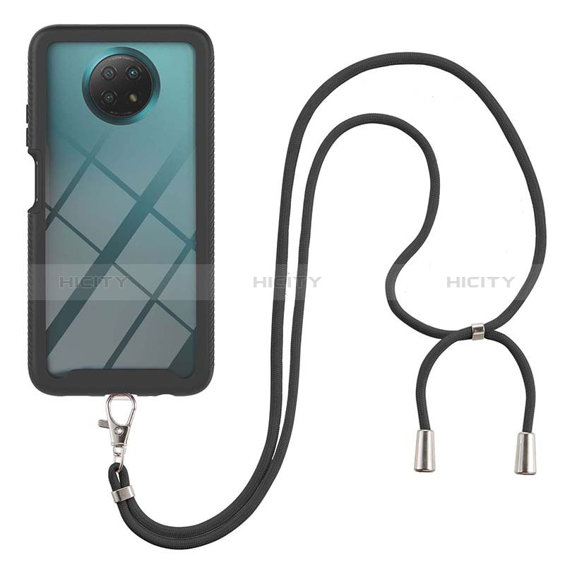 Silikon Hülle Handyhülle und Kunststoff Schutzhülle Hartschalen Tasche Vorder und Rückseite 360 Grad Ganzkörper mit Schlüsselband Lanyard für Xiaomi Redmi Note 9 5G groß