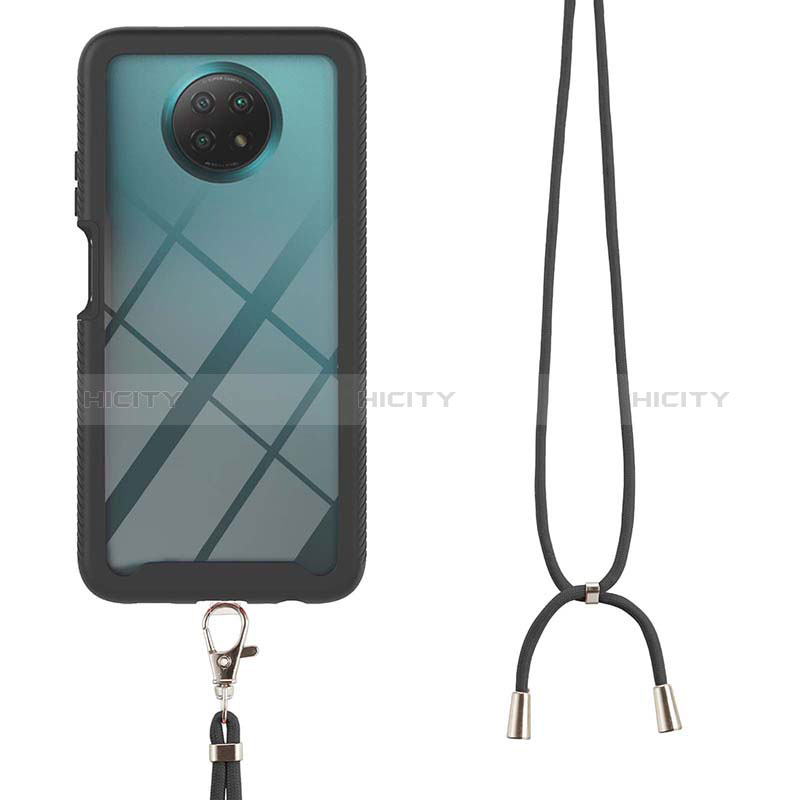 Silikon Hülle Handyhülle und Kunststoff Schutzhülle Hartschalen Tasche Vorder und Rückseite 360 Grad Ganzkörper mit Schlüsselband Lanyard für Xiaomi Redmi Note 9 5G