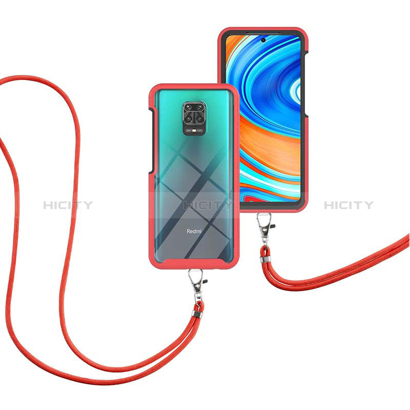 Silikon Hülle Handyhülle und Kunststoff Schutzhülle Hartschalen Tasche Vorder und Rückseite 360 Grad Ganzkörper mit Schlüsselband Lanyard für Xiaomi Redmi Note 9 Pro