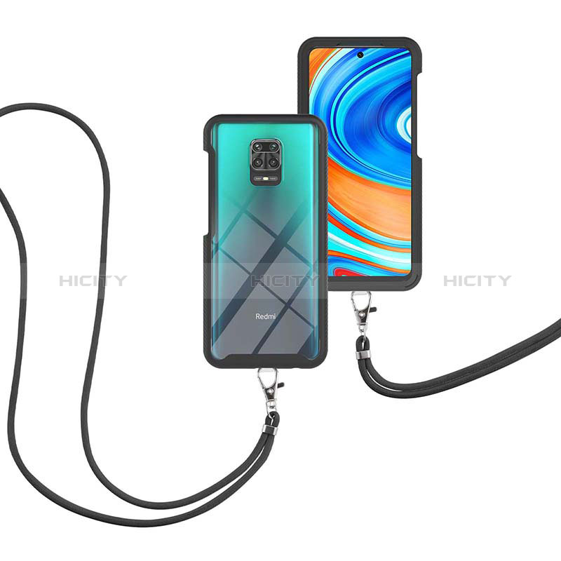 Silikon Hülle Handyhülle und Kunststoff Schutzhülle Hartschalen Tasche Vorder und Rückseite 360 Grad Ganzkörper mit Schlüsselband Lanyard für Xiaomi Redmi Note 9 Pro Max