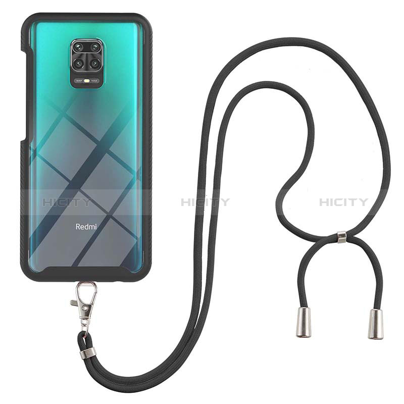 Silikon Hülle Handyhülle und Kunststoff Schutzhülle Hartschalen Tasche Vorder und Rückseite 360 Grad Ganzkörper mit Schlüsselband Lanyard für Xiaomi Redmi Note 9 Pro Max