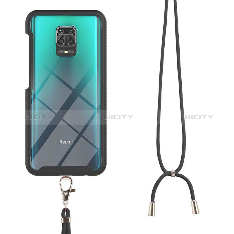 Silikon Hülle Handyhülle und Kunststoff Schutzhülle Hartschalen Tasche Vorder und Rückseite 360 Grad Ganzkörper mit Schlüsselband Lanyard für Xiaomi Redmi Note 9 Pro Max