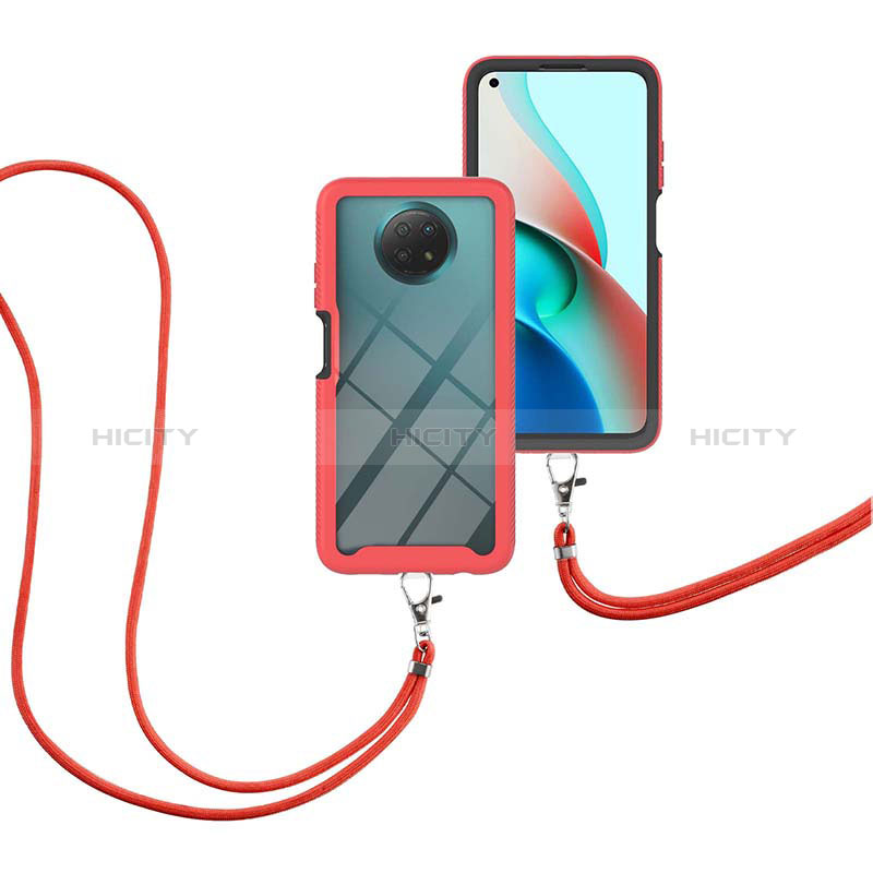 Silikon Hülle Handyhülle und Kunststoff Schutzhülle Hartschalen Tasche Vorder und Rückseite 360 Grad Ganzkörper mit Schlüsselband Lanyard für Xiaomi Redmi Note 9T 5G