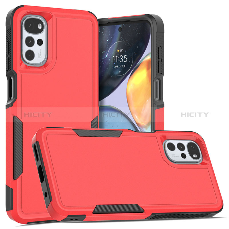 Silikon Hülle Handyhülle und Kunststoff Schutzhülle Hartschalen Tasche Vorder und Rückseite 360 Grad Ganzkörper MQ1 für Motorola Moto G22 Rot