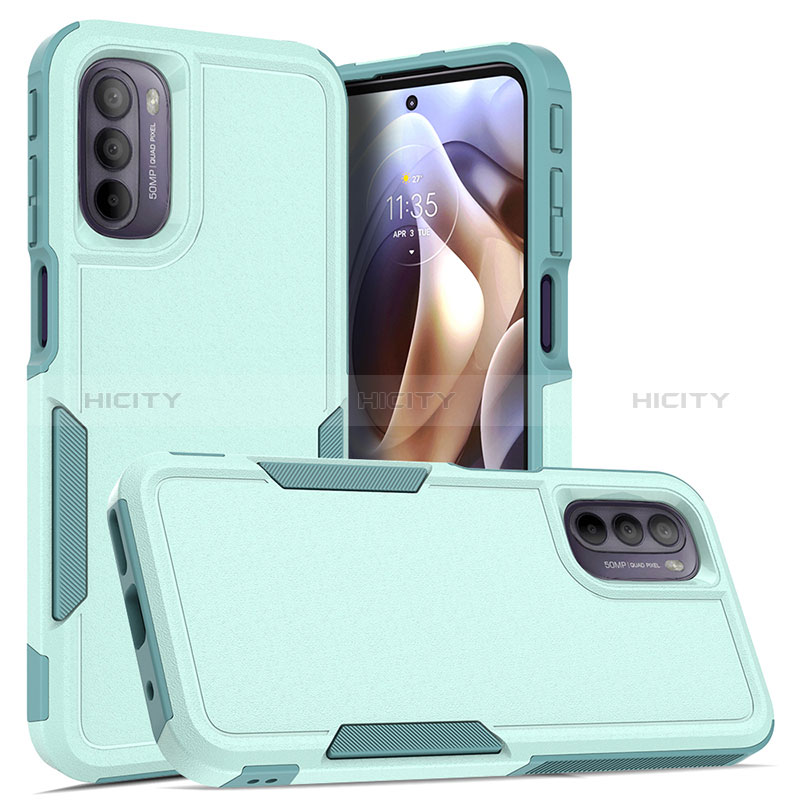 Silikon Hülle Handyhülle und Kunststoff Schutzhülle Hartschalen Tasche Vorder und Rückseite 360 Grad Ganzkörper MQ1 für Motorola Moto G31 Cyan