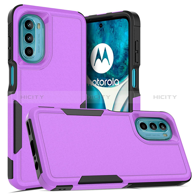 Silikon Hülle Handyhülle und Kunststoff Schutzhülle Hartschalen Tasche Vorder und Rückseite 360 Grad Ganzkörper MQ1 für Motorola MOTO G52 Violett