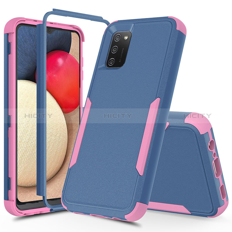 Silikon Hülle Handyhülle und Kunststoff Schutzhülle Hartschalen Tasche Vorder und Rückseite 360 Grad Ganzkörper MQ1 für Samsung Galaxy A02s Pink Plus