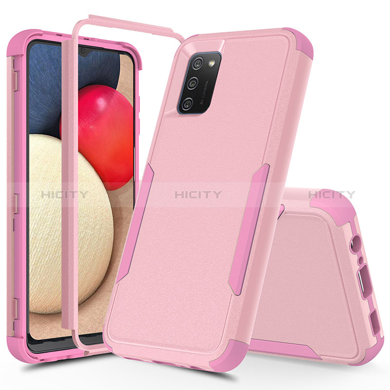 Silikon Hülle Handyhülle und Kunststoff Schutzhülle Hartschalen Tasche Vorder und Rückseite 360 Grad Ganzkörper MQ1 für Samsung Galaxy A02s Rosegold