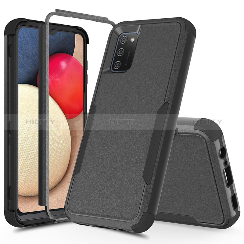 Silikon Hülle Handyhülle und Kunststoff Schutzhülle Hartschalen Tasche Vorder und Rückseite 360 Grad Ganzkörper MQ1 für Samsung Galaxy A02s Schwarz