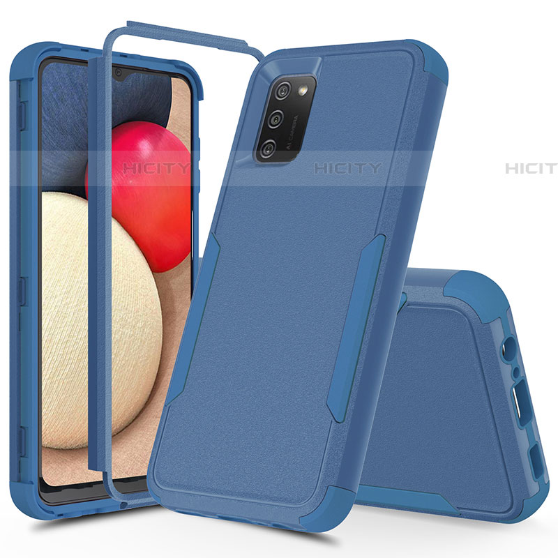 Silikon Hülle Handyhülle und Kunststoff Schutzhülle Hartschalen Tasche Vorder und Rückseite 360 Grad Ganzkörper MQ1 für Samsung Galaxy A03s Blau