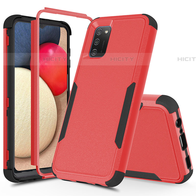 Silikon Hülle Handyhülle und Kunststoff Schutzhülle Hartschalen Tasche Vorder und Rückseite 360 Grad Ganzkörper MQ1 für Samsung Galaxy A03s Rot Plus