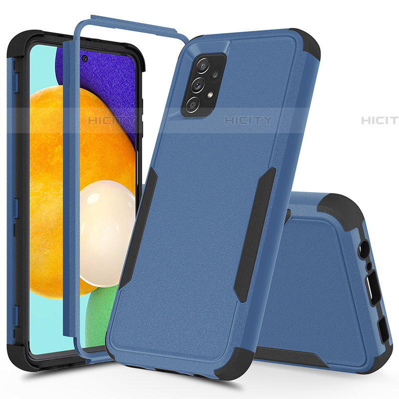 Silikon Hülle Handyhülle und Kunststoff Schutzhülle Hartschalen Tasche Vorder und Rückseite 360 Grad Ganzkörper MQ1 für Samsung Galaxy A52 4G Blau und Schwarz