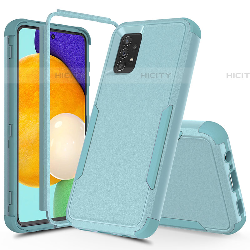 Silikon Hülle Handyhülle und Kunststoff Schutzhülle Hartschalen Tasche Vorder und Rückseite 360 Grad Ganzkörper MQ1 für Samsung Galaxy A52 4G Hellblau Plus