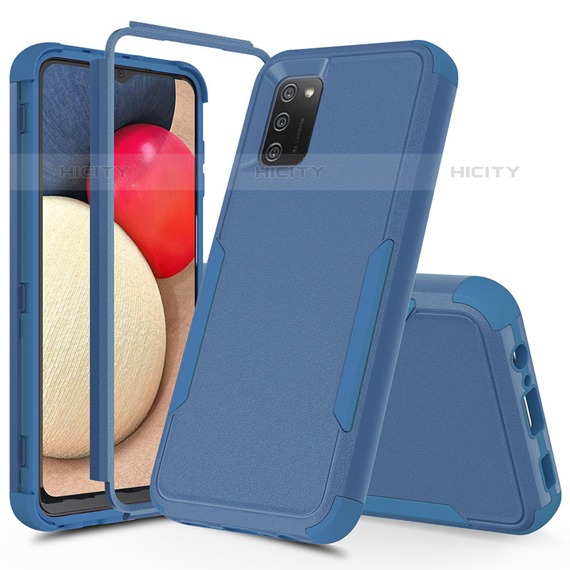 Silikon Hülle Handyhülle und Kunststoff Schutzhülle Hartschalen Tasche Vorder und Rückseite 360 Grad Ganzkörper MQ1 für Samsung Galaxy M02s Blau Plus