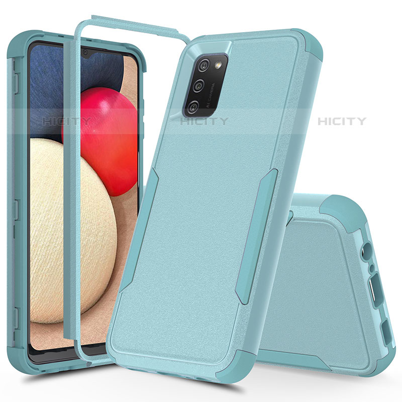 Silikon Hülle Handyhülle und Kunststoff Schutzhülle Hartschalen Tasche Vorder und Rückseite 360 Grad Ganzkörper MQ1 für Samsung Galaxy M02s Hellblau Plus