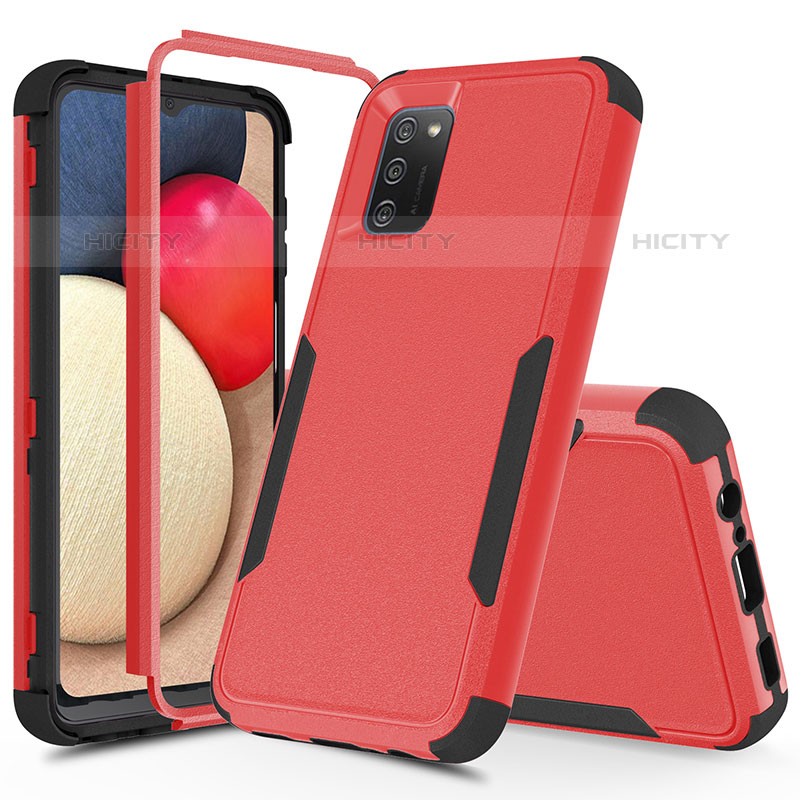 Silikon Hülle Handyhülle und Kunststoff Schutzhülle Hartschalen Tasche Vorder und Rückseite 360 Grad Ganzkörper MQ1 für Samsung Galaxy M02s Rot