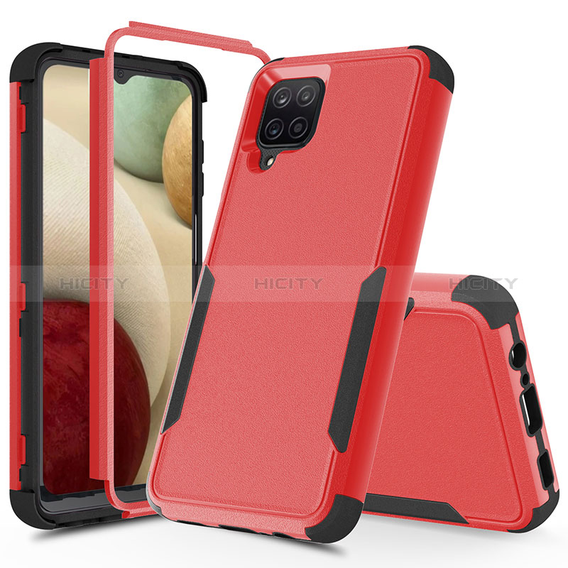 Silikon Hülle Handyhülle und Kunststoff Schutzhülle Hartschalen Tasche Vorder und Rückseite 360 Grad Ganzkörper MQ1 für Samsung Galaxy M12 Rot