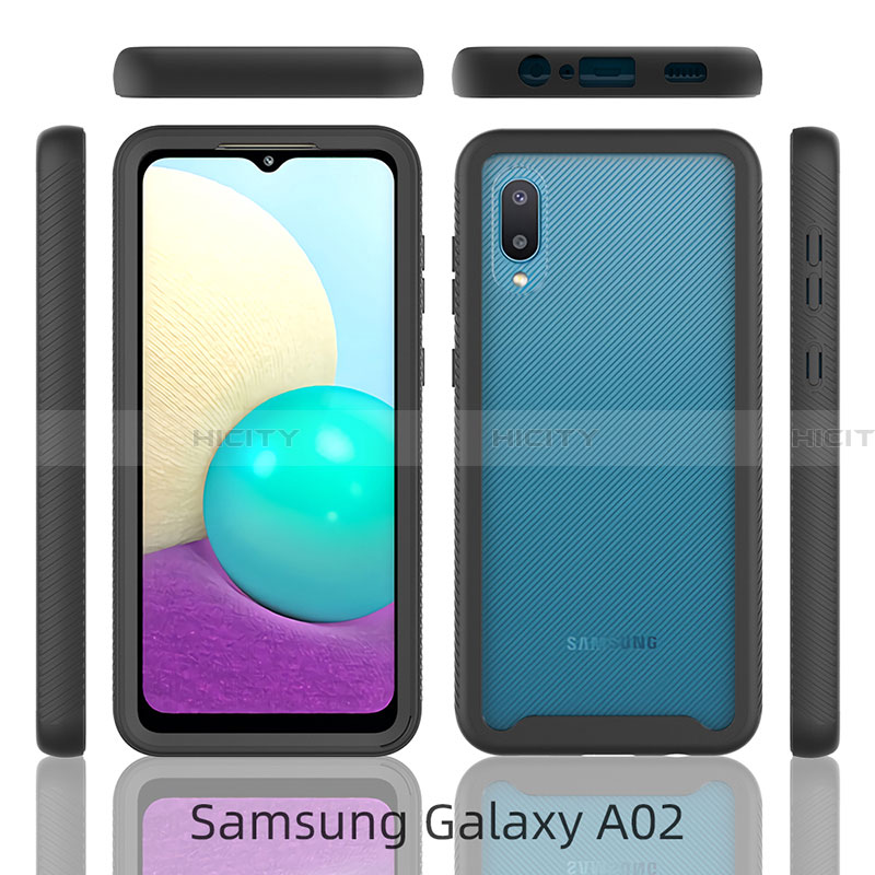 Silikon Hülle Handyhülle und Kunststoff Schutzhülle Hartschalen Tasche Vorder und Rückseite 360 Grad Ganzkörper U01 für Samsung Galaxy A02 groß