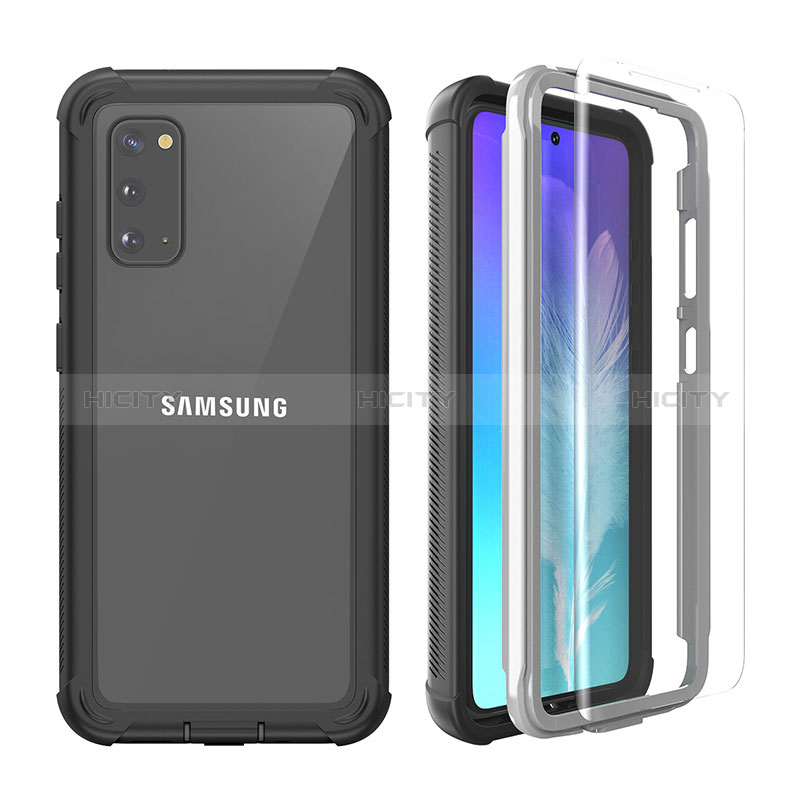 Silikon Hülle Handyhülle und Kunststoff Schutzhülle Hartschalen Tasche Vorder und Rückseite 360 Grad Ganzkörper U01 für Samsung Galaxy S20 5G Schwarz