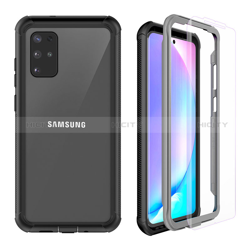 Silikon Hülle Handyhülle und Kunststoff Schutzhülle Hartschalen Tasche Vorder und Rückseite 360 Grad Ganzkörper U01 für Samsung Galaxy S20 Plus 5G Schwarz