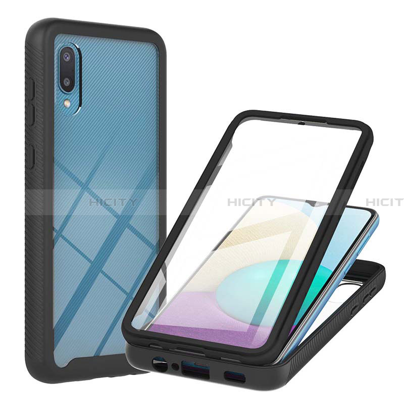 Silikon Hülle Handyhülle und Kunststoff Schutzhülle Hartschalen Tasche Vorder und Rückseite 360 Grad Ganzkörper U02 für Samsung Galaxy A02