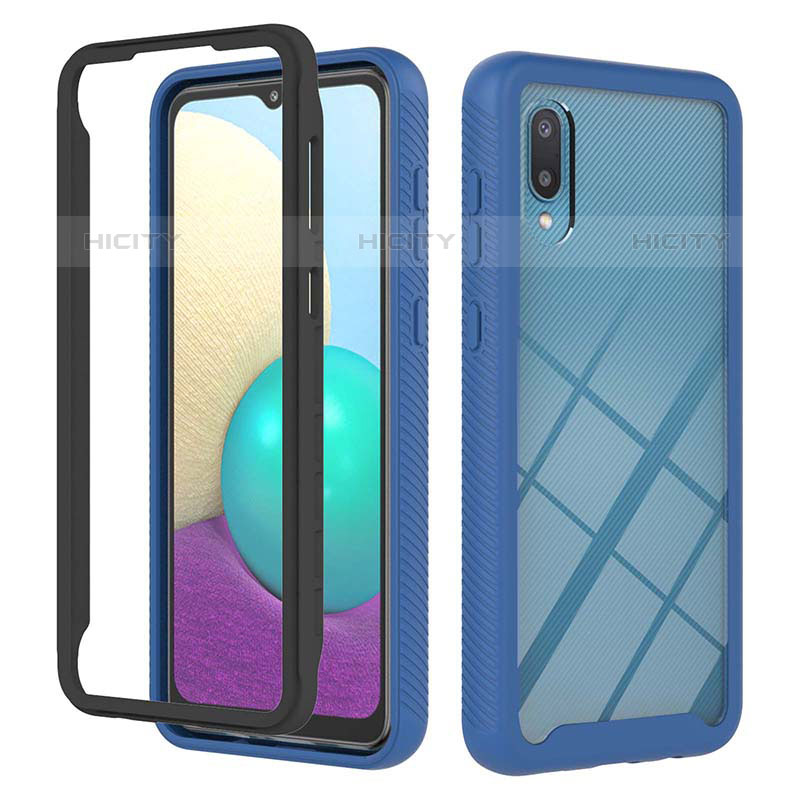 Silikon Hülle Handyhülle und Kunststoff Schutzhülle Hartschalen Tasche Vorder und Rückseite 360 Grad Ganzkörper U03 für Samsung Galaxy M02 Blau