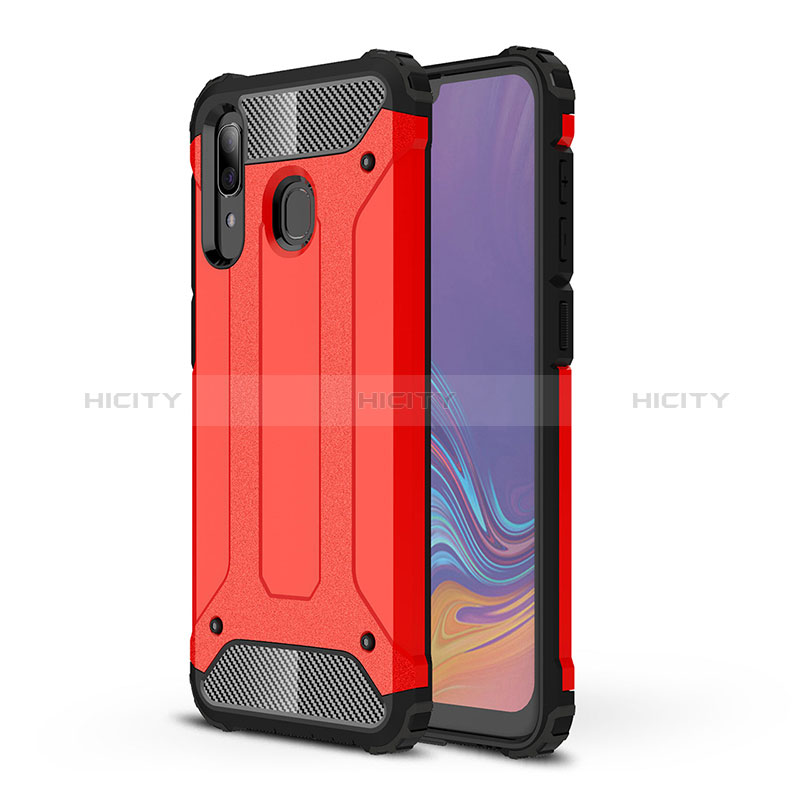 Silikon Hülle Handyhülle und Kunststoff Schutzhülle Hartschalen Tasche WL1 für Samsung Galaxy A30 Rot Plus