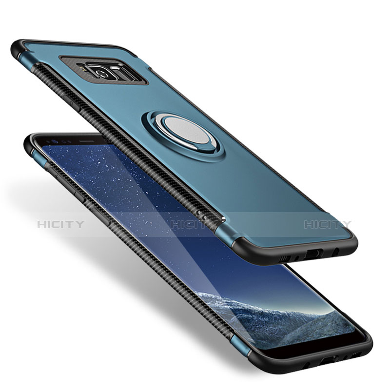 Silikon Hülle Handyhülle und Kunststoff Schutzhülle mit Fingerring Ständer A01 für Samsung Galaxy S8 Blau